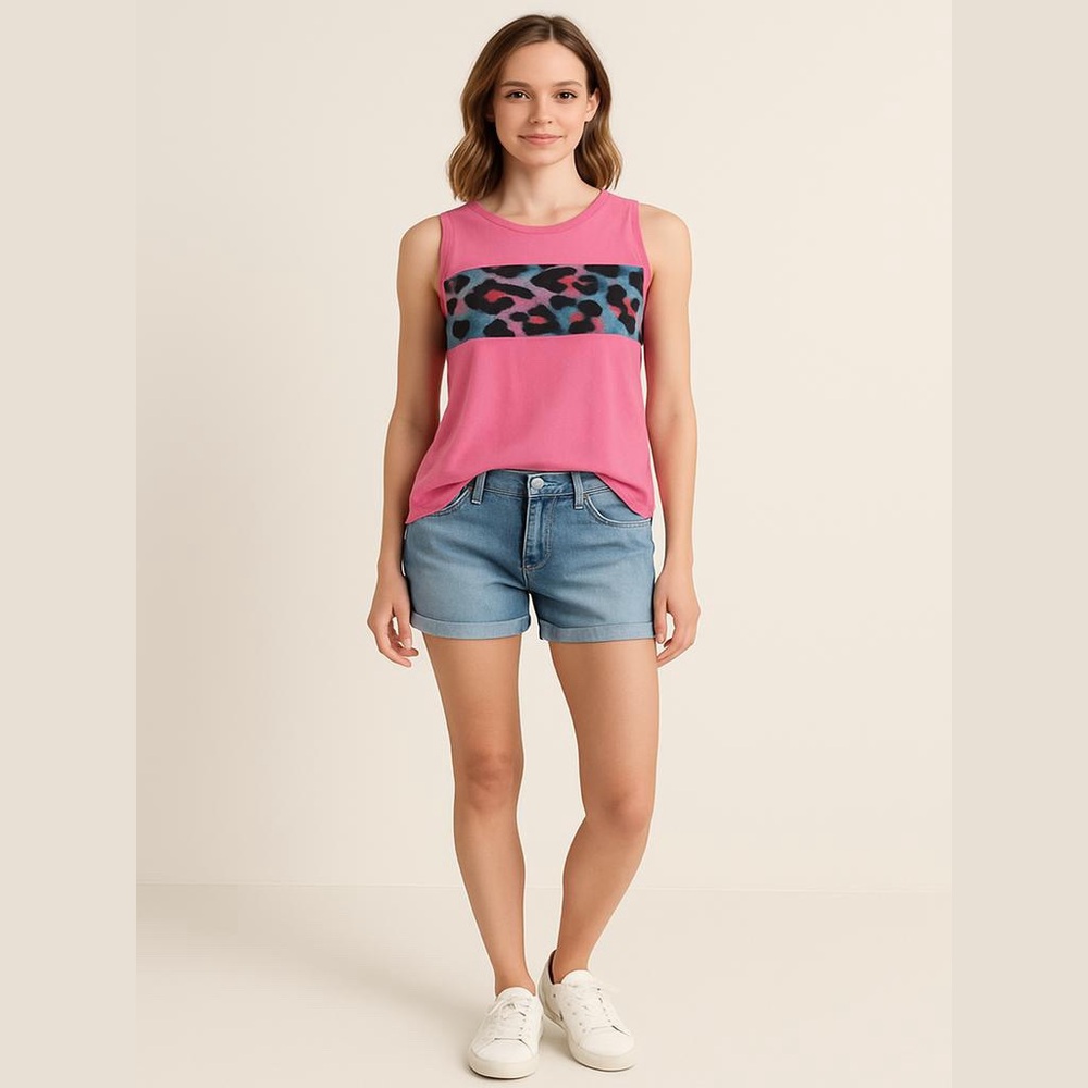 ☘️ Southern Stitch Pink and Blue Leopard Boxy Tank
